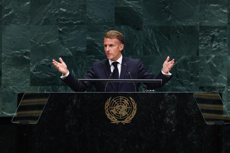 Le président français Emmanuel Macron s'exprime lors de la 81e Assemblée générale des Nations unies au siège de l'ONU à New York, le 22 septembre 2026.