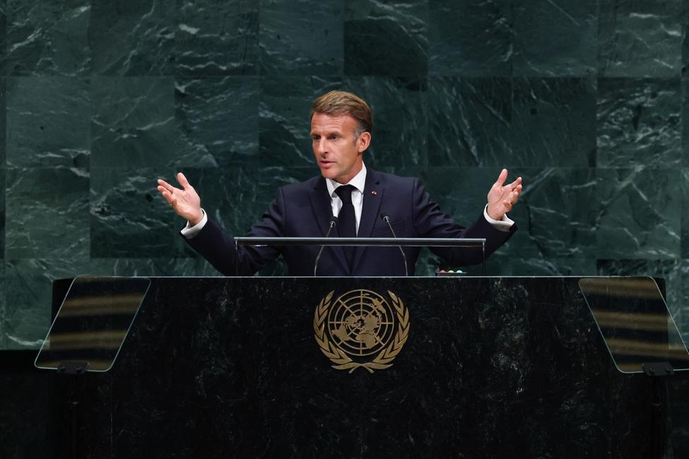 Le président français Emmanuel Macron s'exprime lors de la 81e Assemblée générale des Nations unies au siège de l'ONU à New York, le 22 septembre 2026.