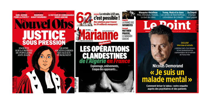 Les unes des hebdomadaires du jeudi 27 mars 2025.