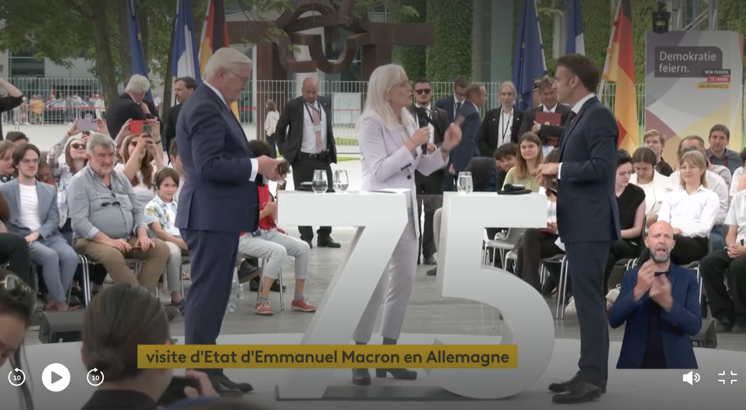 Emmanuel Macron à la fête de la démocratie en Allemagne le 26 mai 2024