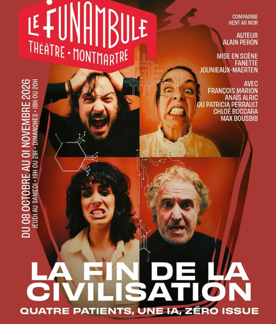 La pièce "La Fin de la civilisation" de Alain Péron est à découvrir au théâtre Le Funambule Montmartre.