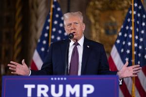 Donald Trump lors d'une conférence de presse, le 07 janvier 2025, à Palm Beach, en Floride.