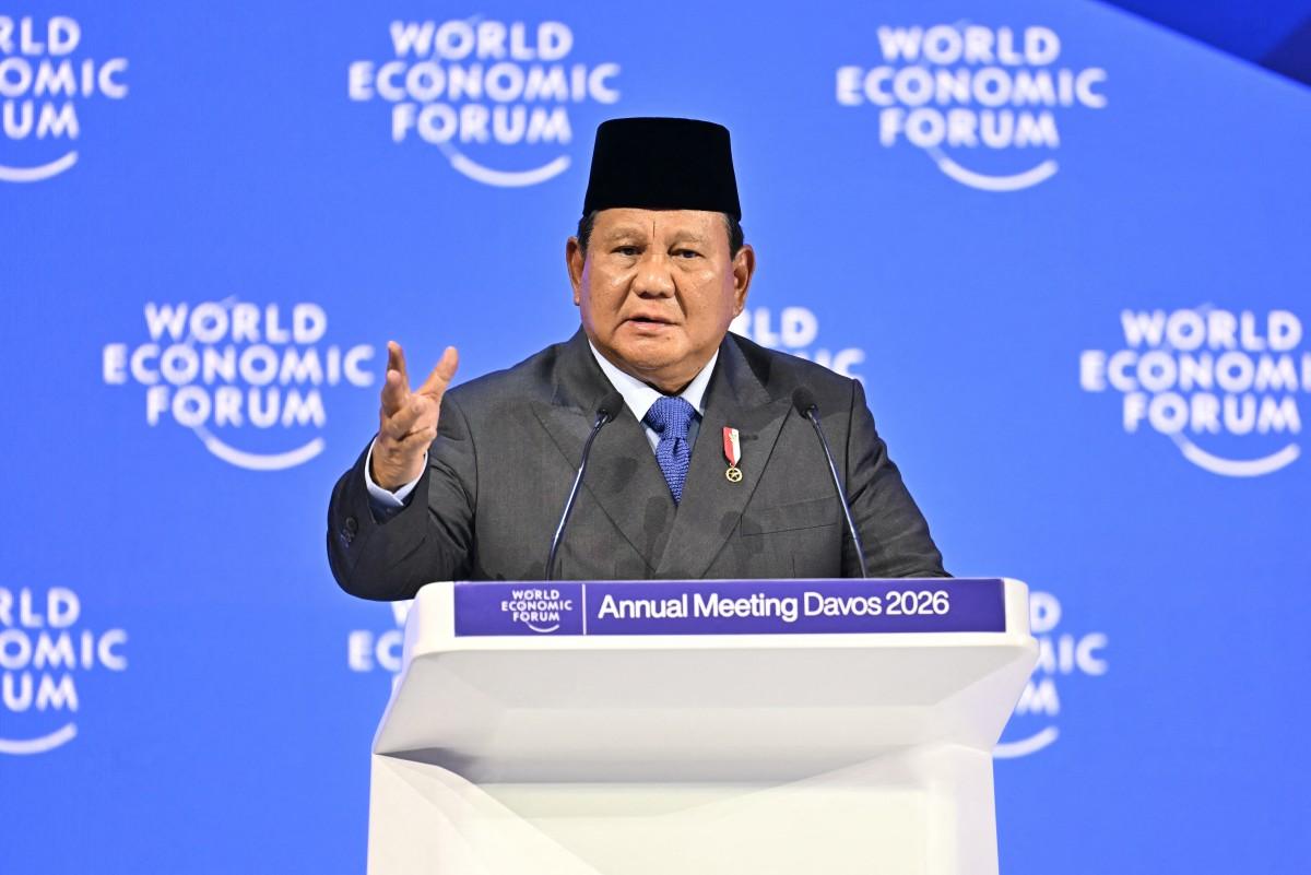 Le président indonésien Prabowo Subianto prend la parole lors de la réunion annuelle du Forum économique mondial (FEM) à Davos, le 22 janvier 2026.