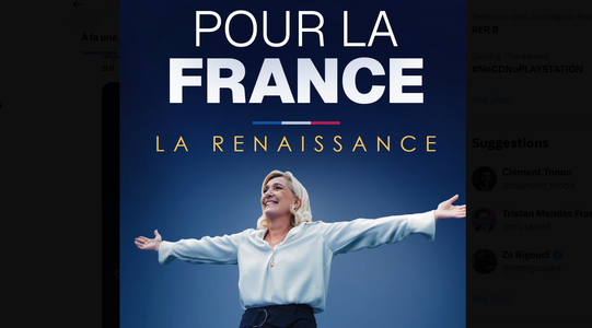 L'affiche de campagne Marine Le Pen, dévoilée immédiatement après la décision des juges d'appel