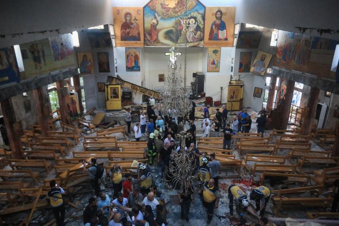 L'église touchée par un attentat attribué à l'Etat Islamique, à Damas, en Syrie (Photo by Bakr ALKASEM / AFP)