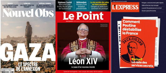 Le Nouvel Obs s’inquiète pour Gaza, le Point pour la santé mentale des ados, L’Express révèle l’ampleur de l’offensive russe sur la France.