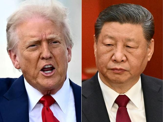Le président américain Donald Trump à Miami, en Floride, le 3 avril 2025 et le président chinois Xi Jinping à Pékin, le 5 mars 2025.