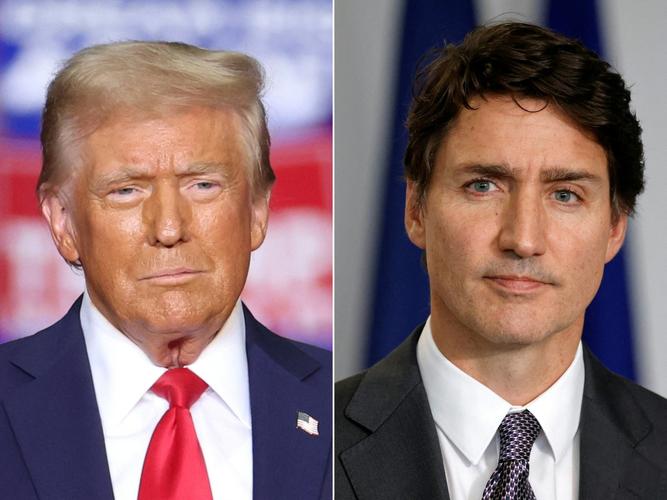 Les portraits de Donald Trump et de Justin Trudeau.