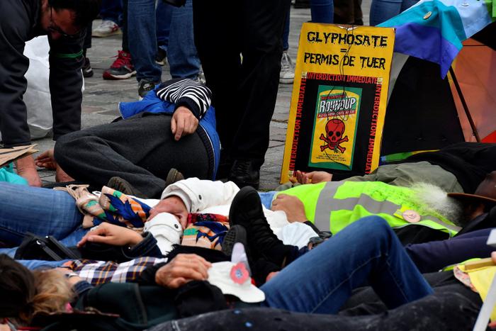 Des militants écologistes participent à une marche contre le géant agrochimique Monsanto à Bordeaux, le 18 mai 2019.