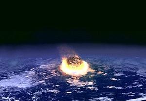 Un astéroïde géant s'écrase sur la terre. (Image d'artiste.)