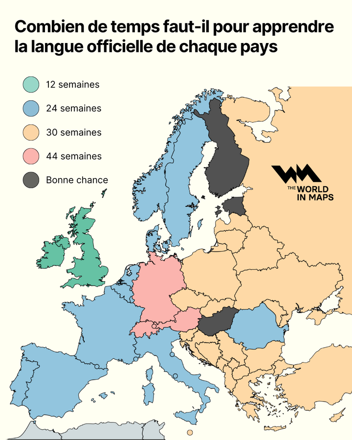 Combien de temps faut-il à un anglophone pour apprendre la langue officielle de chaque pays ?
