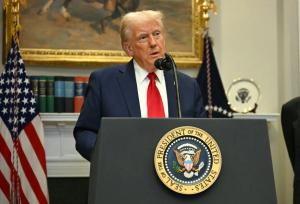 Le président américain Donald Trump s'exprime dans la salle Roosevelt de la Maison Blanche, le 21 janvier 2025, à Washington.