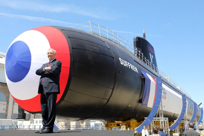 Hervé Guillou, ex-PDG de Naval Group, pose lors du lancement officiel du nouveau sous-marin nucléaire français « Suffren », construit par Naval Group, à la base navale française de Cherbourg, le 12 juillet 2019.