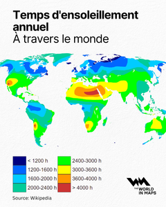 Temps d'ensoleillement annuel à travers le monde.