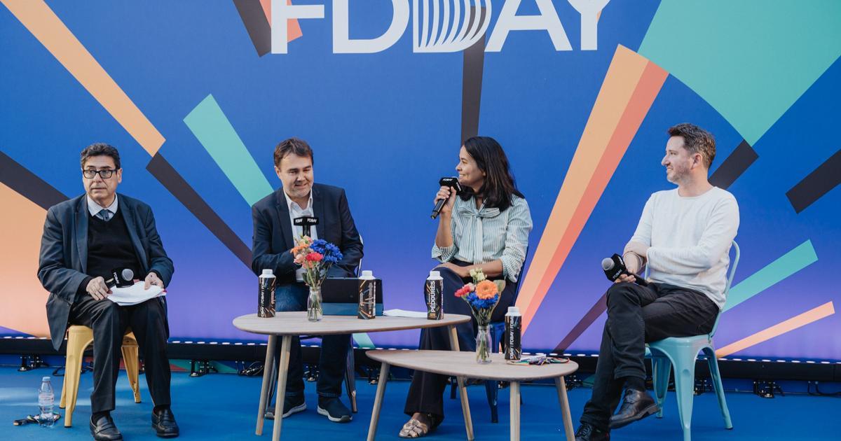 L'économiste Gabriel Zuckman porteur d'un projet de taxe sur les ultra-riches, confronté aux entrepreneurs de la French Tech lors du sommet de la France Digitale, le 17 septembre 2025.