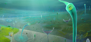 Représentation artistique des premiers animaux complexes apparus sur Terre à la fin de la période édicarienne, avant l’« explosion cambrienne ». 