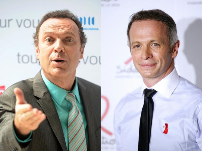 Les portraits des présentateurs de Questions pour un champion Julien Lepers et Samuel Etienne (image d'illustration).