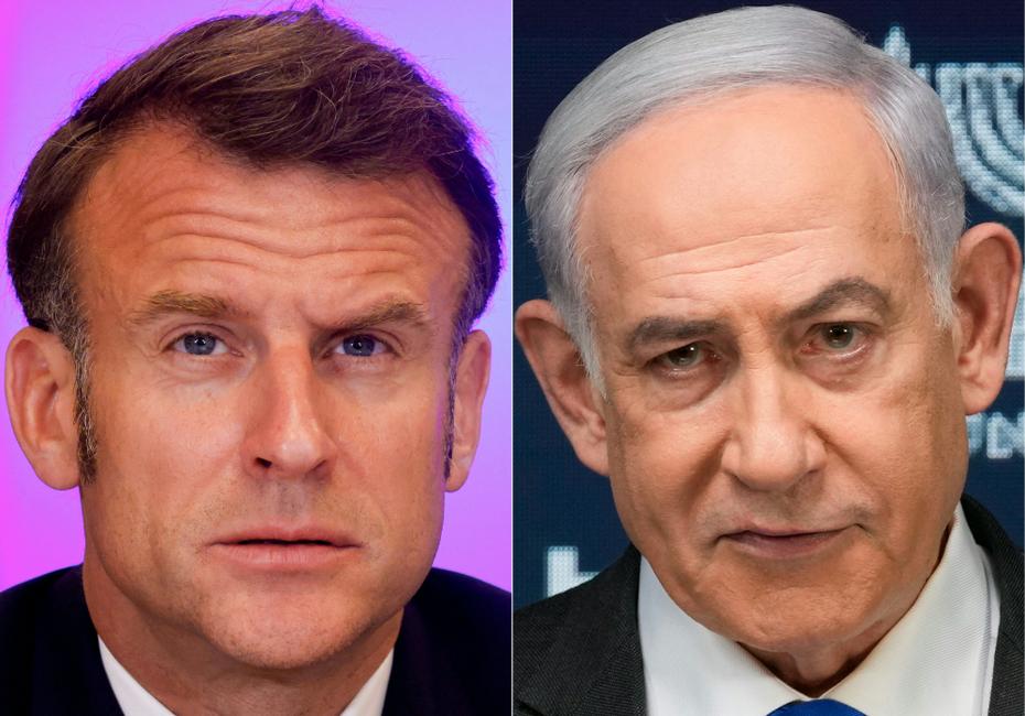 Une combinaison des portraits de Benyamin Netanyahou et d'Emmanuel Macron (image d'illustration).