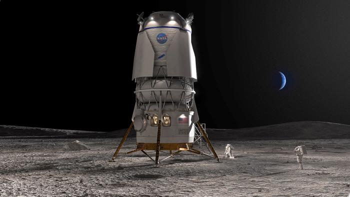 Dans cette illustration publiée par la NASA le 19 mai 2023, le concept d'un artiste représente l'atterrisseur Blue Moon de Blue Origin qui ramènera les astronautes sur la Lune dans le cadre du programme Artemis de la NASA.