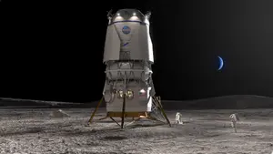 Dans cette illustration publiée par la NASA le 19 mai 2023, le concept d'un artiste représente l'atterrisseur Blue Moon de Blue Origin qui ramènera les astronautes sur la Lune dans le cadre du programme Artemis de la NASA.