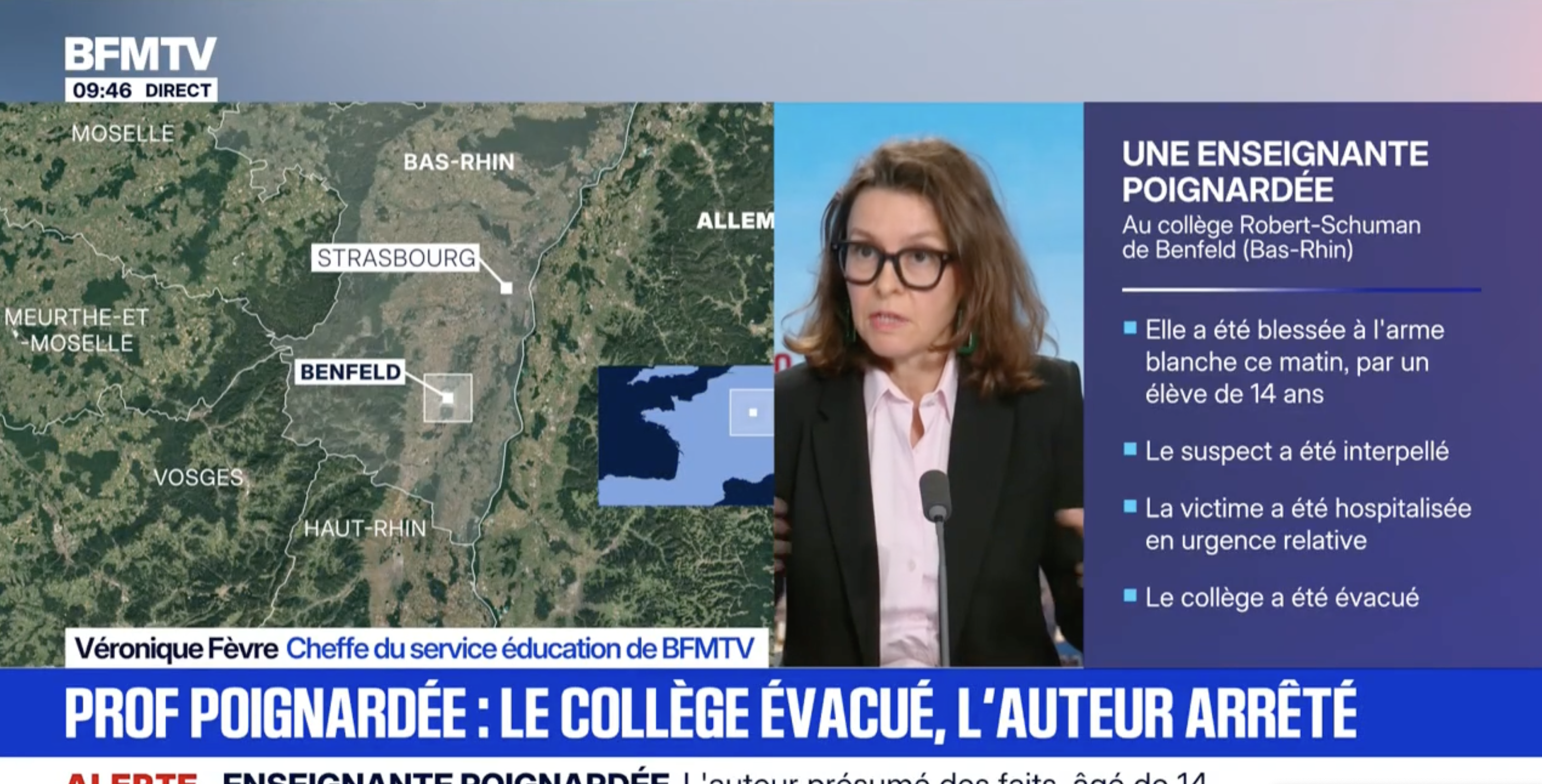 Enseignante poignardée dans le Bas-Rhin : l'élève de 14 ans à l'origine des coups de couteau a été interpellé