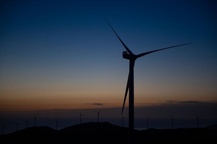 Wind turbines are pictured in Tarifa, southern Spain, on January 24, 2025. (Photo by JORGE GUERRERO / AFP)