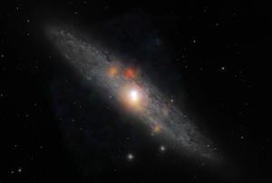 La galaxie du Sculpteur dans une image composite du réseau de télescopes spectroscopiques nucléaires de la NASA (NuSTAR) et de l'Observatoire européen austral au Chili.