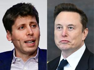 Un montage des portraits de Sam Altman et d'Elon Musk. 
